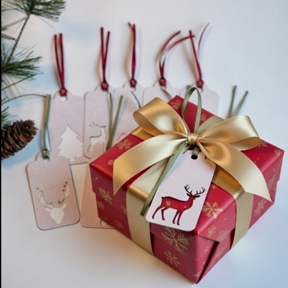 Set of 10 Christmas Gift Tags Elegant Holiday Woodland Forest Deer Animals